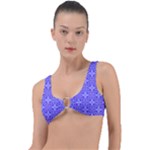Decor Pattern Blue Curved Line Ring Detail Bikini Top
