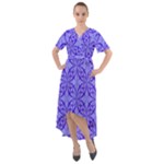 Decor Pattern Blue Curved Line Front Wrap High Low Dress