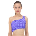 Decor Pattern Blue Curved Line Spliced Up Bikini Top 
