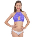 Decor Pattern Blue Curved Line Cross Front Halter Bikini Top