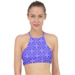 Decor Pattern Blue Curved Line Halter Bikini Top
