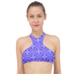 Decor Pattern Blue Curved Line High Neck Bikini Top