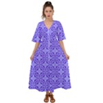 Decor Pattern Blue Curved Line Kimono Sleeve Boho Dress