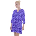Decor Pattern Blue Curved Line Open Neck Shift Dress