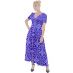 Decor Pattern Blue Curved Line Button Up Short Sleeve Maxi Dress