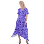 Decor Pattern Blue Curved Line Cross Front Sharkbite Hem Maxi Dress