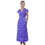 Decor Pattern Blue Curved Line Flutter Sleeve Maxi Dress