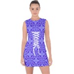 Decor Pattern Blue Curved Line Lace Up Front Bodycon Dress