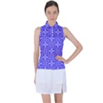 Decor Pattern Blue Curved Line Women s Sleeveless Polo T-Shirt