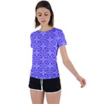 Decor Pattern Blue Curved Line Back Circle Cutout Sports T-Shirt