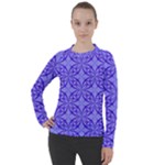 Decor Pattern Blue Curved Line Women s Pique Long Sleeve T-Shirt