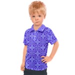 Decor Pattern Blue Curved Line Kids  Polo T-Shirt