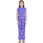 Decor Pattern Blue Curved Line Kids  Sleeveless Ruffle Edge Band Collar Chiffon One Piece