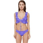 Decor Pattern Blue Curved Line Low Cut Ruffle Edge Bikini Set