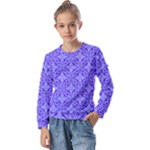 Decor Pattern Blue Curved Line Kids  Long Sleeve T-Shirt with Frill 