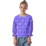 Decor Pattern Blue Curved Line Kids  Cuff Sleeve Top