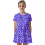 Decor Pattern Blue Curved Line Kids  Short Sleeve Pinafore Style Dress