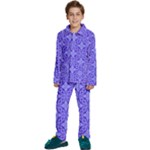 Decor Pattern Blue Curved Line Kids  Long Sleeve Velvet Pajamas Set