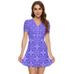 Decor Pattern Blue Curved Line V-Neck High Waist Chiffon Mini Dress