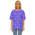 Decor Pattern Blue Curved Line Oversized Basic T-Shirt