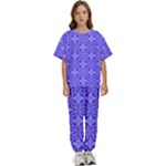Decor Pattern Blue Curved Line Kids  T-Shirt and Pants Sports Set
