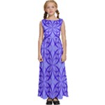 Decor Pattern Blue Curved Line Kids  Satin Sleeveless Maxi Dress