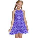 Decor Pattern Blue Curved Line Kids  Halter Collar Waist Tie Chiffon Dress