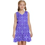 Decor Pattern Blue Curved Line Kids  Sleeveless Tiered Mini Dress