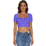 Decor Pattern Blue Curved Line Short Sleeve Square Neckline Crop Top 