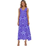 Decor Pattern Blue Curved Line V-Neck Sleeveless Loose Fit Overalls