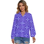 Decor Pattern Blue Curved Line Women s Long Sleeve Button Up Shirt