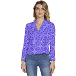 Decor Pattern Blue Curved Line Women s Long Sleeve Revers Collar Cropped Jacket