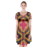 Kaleidoscope Art Pattern Ornament Short Sleeve V-neck Flare Dress