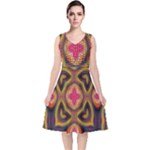 Kaleidoscope Art Pattern Ornament V-Neck Midi Sleeveless Dress 