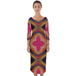 Kaleidoscope Art Pattern Ornament Quarter Sleeve Midi Bodycon Dress