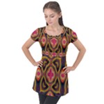 Kaleidoscope Art Pattern Ornament Puff Sleeve Tunic Top