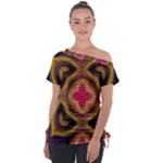 Kaleidoscope Art Pattern Ornament Off Shoulder Tie-Up T-Shirt