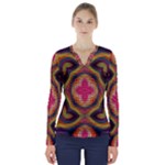 Kaleidoscope Art Pattern Ornament V-Neck Long Sleeve Top