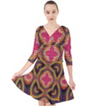 Kaleidoscope Art Pattern Ornament Quarter Sleeve Front Wrap Dress