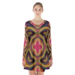 Kaleidoscope Art Pattern Ornament Long Sleeve Velvet V-neck Dress