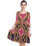 Kaleidoscope Art Pattern Ornament Quarter Sleeve Waist Band Dress