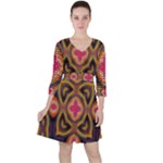 Kaleidoscope Art Pattern Ornament Quarter Sleeve Ruffle Waist Dress