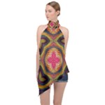 Kaleidoscope Art Pattern Ornament Halter Asymmetric Satin Top