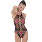 Kaleidoscope Art Pattern Ornament Plunge Cut Halter Swimsuit