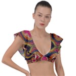 Kaleidoscope Art Pattern Ornament Plunge Frill Sleeve Bikini Top