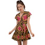 Kaleidoscope Art Pattern Ornament Flutter Sleeve Wrap Dress