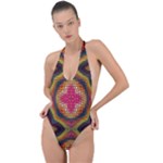 Kaleidoscope Art Pattern Ornament Backless Halter One Piece Swimsuit