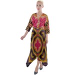 Kaleidoscope Art Pattern Ornament Quarter Sleeve Wrap Front Maxi Dress