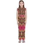 Kaleidoscope Art Pattern Ornament Kids  Sleeveless Ruffle Edge Band Collar Chiffon One Piece
