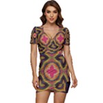 Kaleidoscope Art Pattern Ornament Low Cut Cap Sleeve Mini Dress